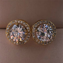 Load image into Gallery viewer, Luxury Crystal Round Stud Earrings Vintage Silver And Yellow Gold Zircon Stone Earrings
