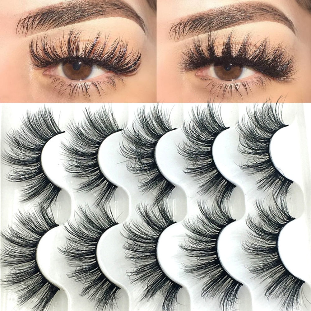 5 Pairs 6D Faux Mink Hair Natural Long Wispy Lashes Handmade Curly-free