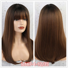 Load image into Gallery viewer, Long Straight Wigs with Bangs Black to Brown Ombre Synthetic Wigs Natural Hair Wigs Heat Resistant For Every Woman
