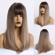 Load image into Gallery viewer, Long Straight Wigs with Bangs Black to Brown Ombre Synthetic Wigs Natural Hair Wigs Heat Resistant For Every Woman
