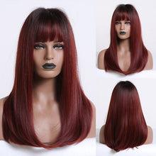 Load image into Gallery viewer, Long Straight Wigs with Bangs Black to Brown Ombre Synthetic Wigs Natural Hair Wigs Heat Resistant For Every Woman
