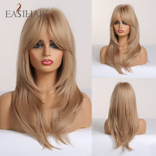 Load image into Gallery viewer, Long Straight Wigs with Bangs Black to Brown Ombre Synthetic Wigs Natural Hair Wigs Heat Resistant For Every Woman
