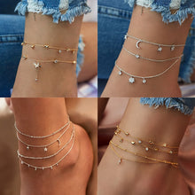 Load image into Gallery viewer, Bohemian Gold Or Sliver Multilayer Crystal Ankle Bracelet Foot Chains
