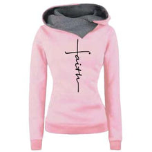 Load image into Gallery viewer, Sweatshirts Women Faith Embroidered Sweatshirt Long Sleeve Pullovers Christmas Casual Warm Hooded Tops
