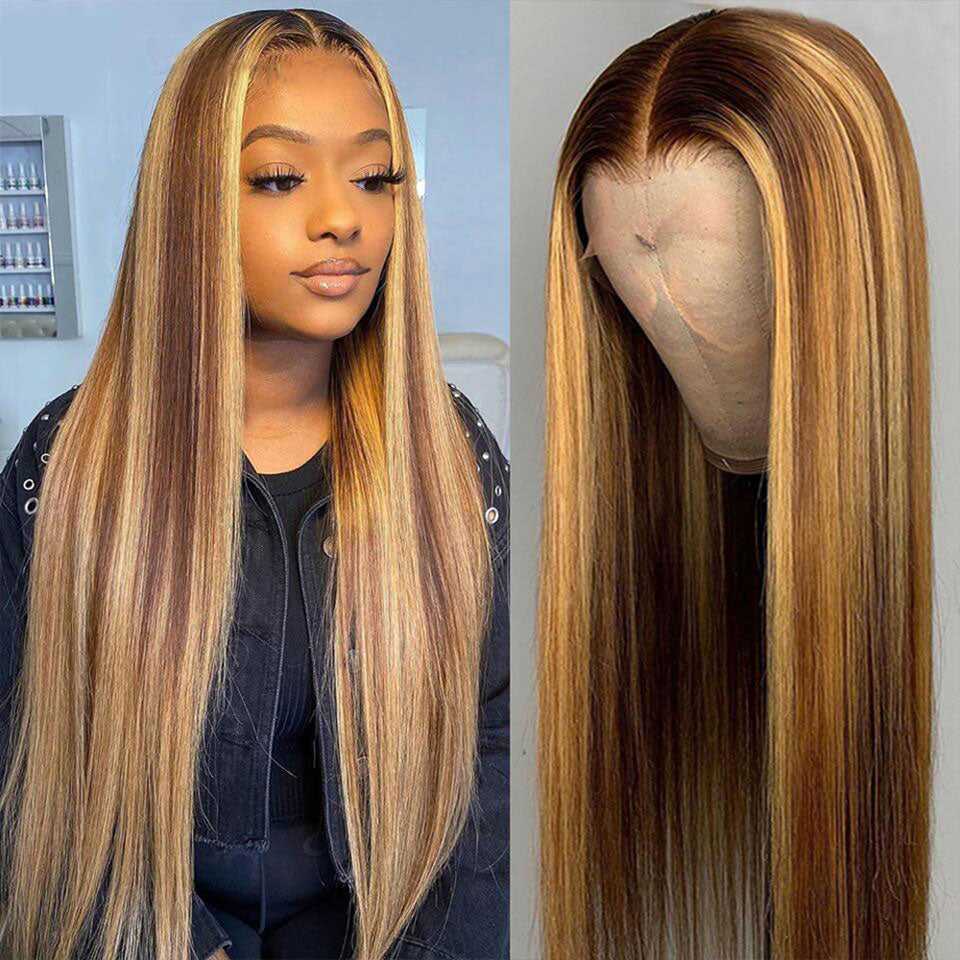Pre Plucked Human Hair Wigs 13X4 13X6x1 Ombre Brown and Blonde Straight Swiss Lace Frontal and Highlight Lace Frontal