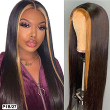 Load image into Gallery viewer, Pre Plucked Human Hair Wigs 13X4 13X6x1 Ombre Brown and Blonde Straight Swiss Lace Frontal and Highlight Lace Frontal
