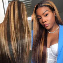 Load image into Gallery viewer, Pre Plucked Human Hair Wigs 13X4 13X6x1 Ombre Brown and Blonde Straight Swiss Lace Frontal and Highlight Lace Frontal
