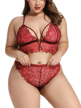 Load image into Gallery viewer, Plus Size Red Baby Doll Lace Split Cup Chemise Set
