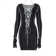 Load image into Gallery viewer, Sexy Deep V Neck Ribbed Long Sleeve Bodycon Dresses
