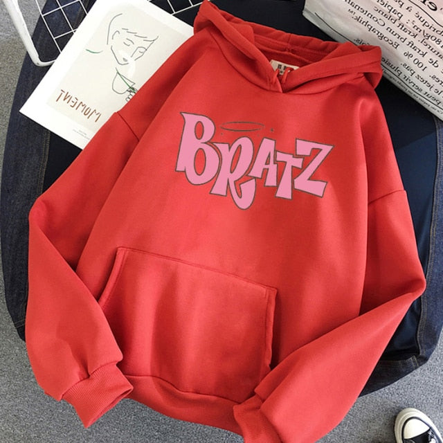 Bratz Letter Printed  Autumn Winter Casual  Fashion Hooded  Long Sleeve
