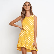 Load image into Gallery viewer, Polka Dot Sleeveless Beach Mini Casual Yellow Sundress Plus Size
