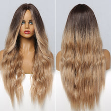 Load image into Gallery viewer, Natural Heat Resistant Synthetic Wigs Blonde, Ombre Blonde Brown Long With Middle Part
