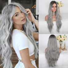 Load image into Gallery viewer, Natural Heat Resistant Synthetic Wigs Blonde, Ombre Blonde Brown Long With Middle Part
