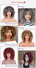 Load image into Gallery viewer, Curly Synthetic Short Wig With Bangs Mixed Brown and Blonde 14inch
