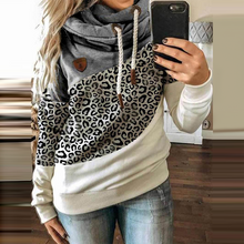 Load image into Gallery viewer, Patchwork Autumn Winter Leopard  Drawstring Hoodie Casual Long Sleeve Pullover Tops Female
