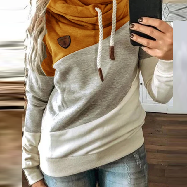 Patchwork Autumn Winter Leopard  Drawstring Hoodie Casual Long Sleeve Pullover Tops Female