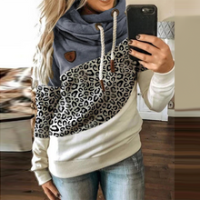 Load image into Gallery viewer, Patchwork Autumn Winter Leopard  Drawstring Hoodie Casual Long Sleeve Pullover Tops Female
