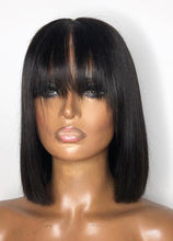 Load image into Gallery viewer, Bangs Human Hair Short Bob Straight Lace Front Wigs 13x4 Peruvian Remy 130% Density
