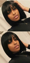 Load image into Gallery viewer, Bangs Human Hair Short Bob Straight Lace Front Wigs 13x4 Peruvian Remy 130% Density
