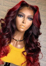 Load image into Gallery viewer, Ombre Red Burgundy 13X4 Lace Frontal Human Hair Wigs 180% Brazilian Remy
