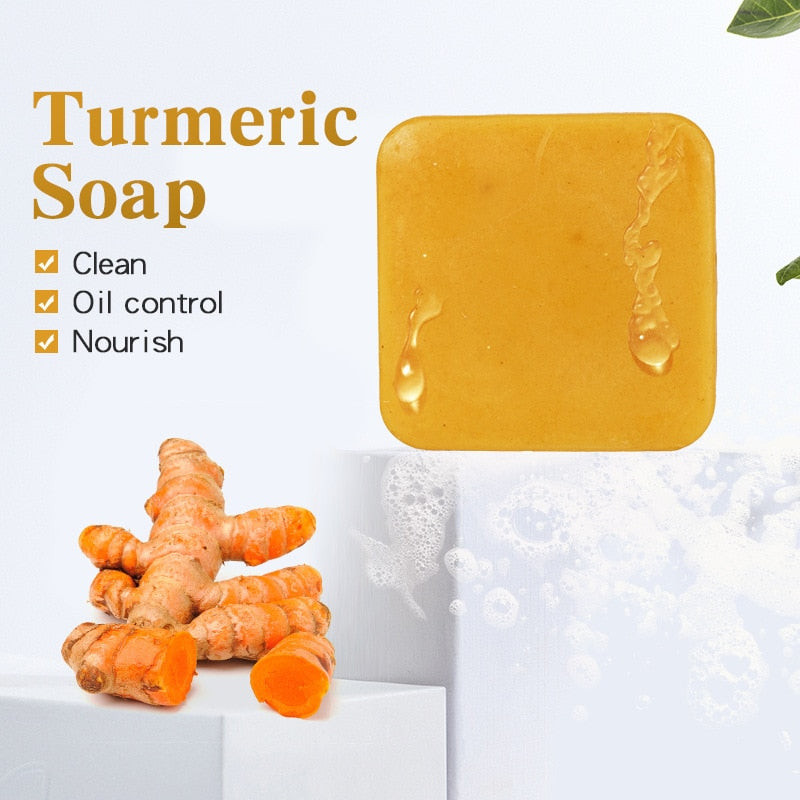 Turmeric Soap Herbal Natural Scrub Cleaning Nourishing Oil-Control
