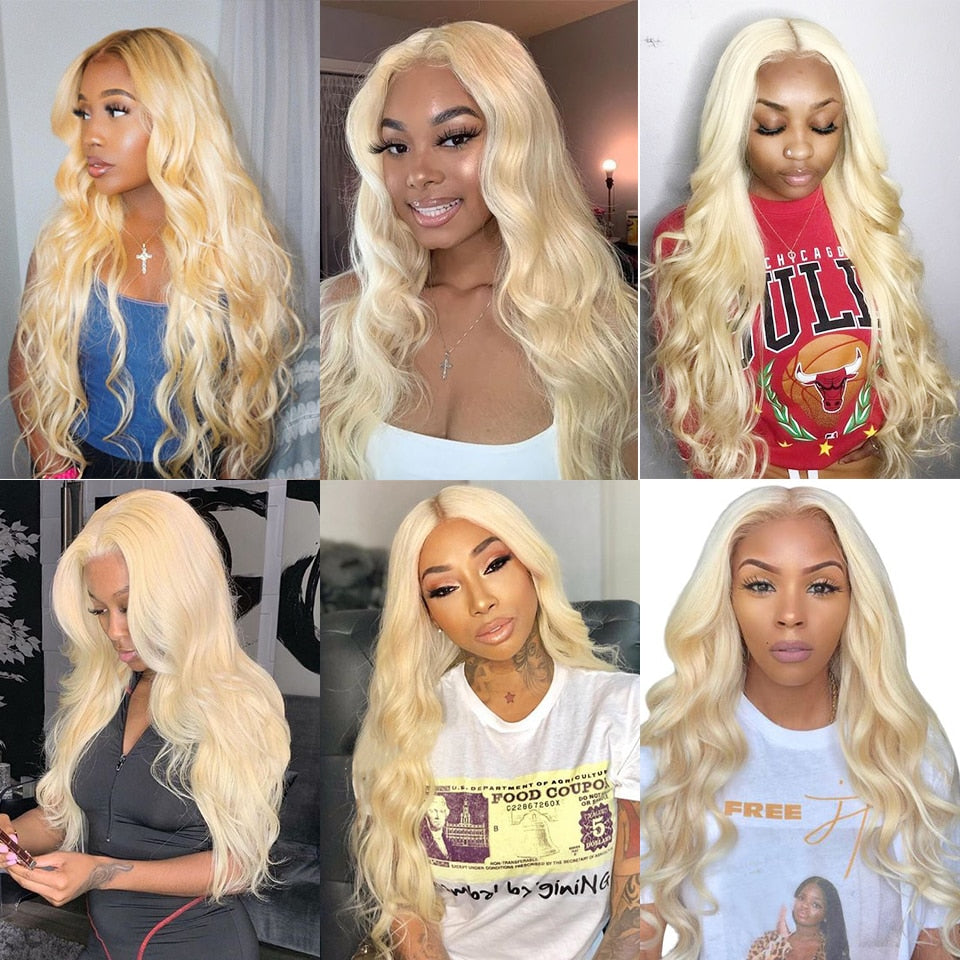 613 Blonde Transparent Lace Front Human Hair Wigs Middle Part 13x1 Remy Brazilian Body Wave Pre Plucked 150%