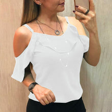 Load image into Gallery viewer, Ruffles Short Sleeve Blouse Women Summer Plus Size S-5XL Casual Spaghetti Strap Solid Shirts
