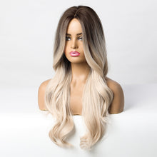 Load image into Gallery viewer, Natural Heat Resistant Synthetic Wigs Blonde, Ombre Blonde Brown Long With Middle Part
